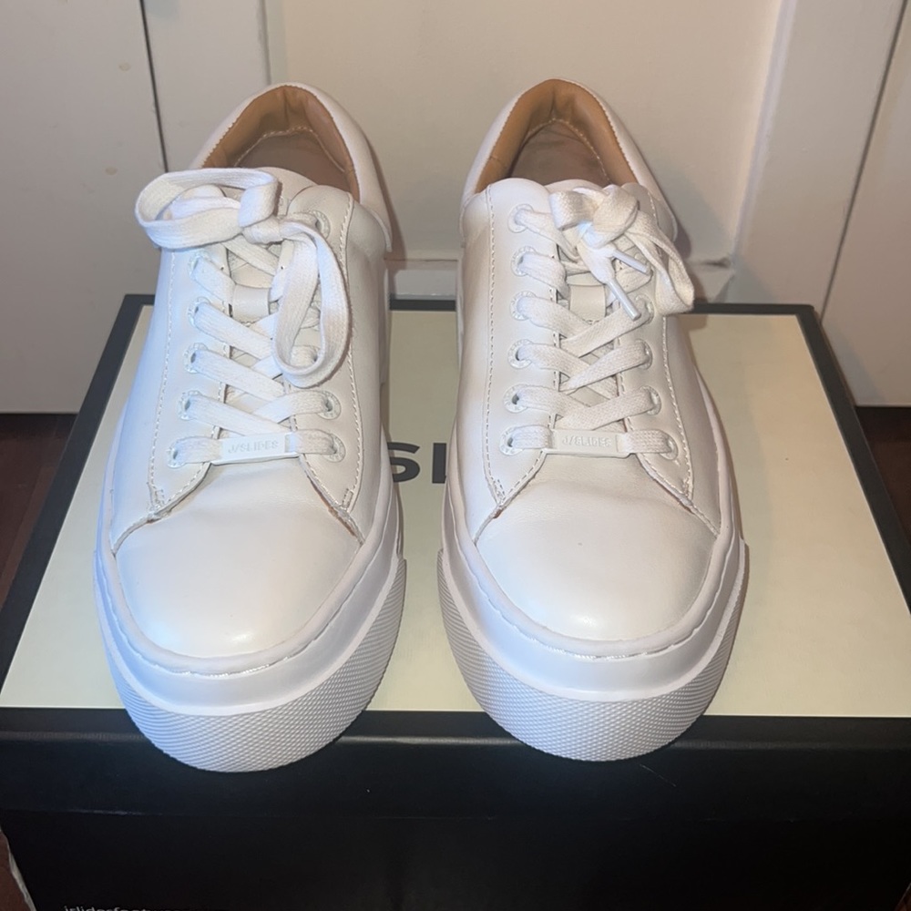 J Slides white sneaker with platform